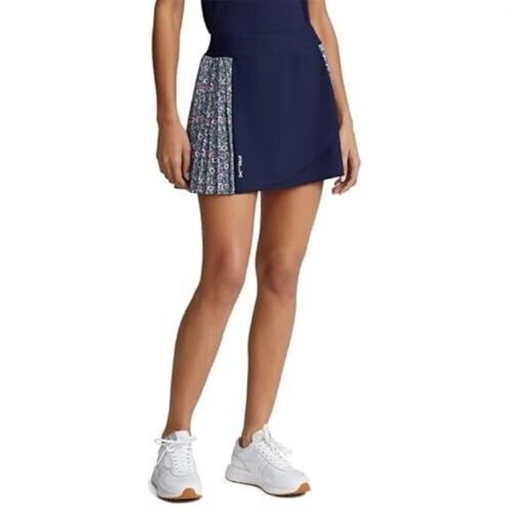 RLX Ralph Lauren Women's Sz M Navy Floral Side Pleated Performance Skort - Picture 9 of 11